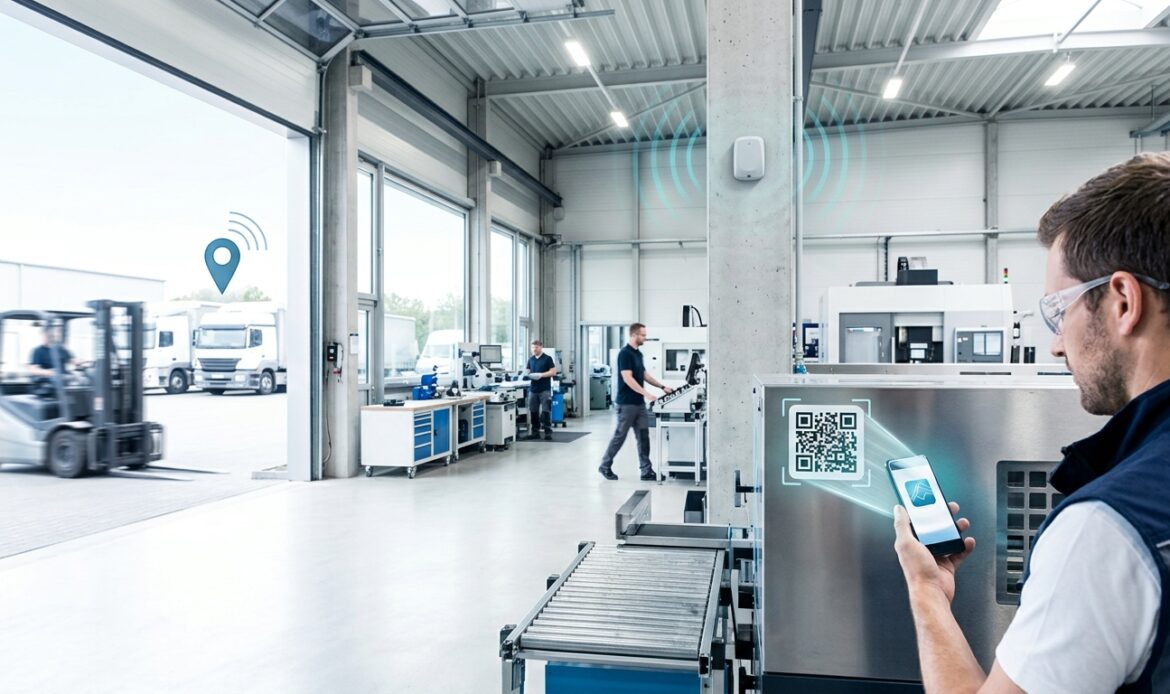 Beacons QR-Codes GPS als Zugangstechnologien für mobile Unternehmens-App und Blupassion-Prozesse.